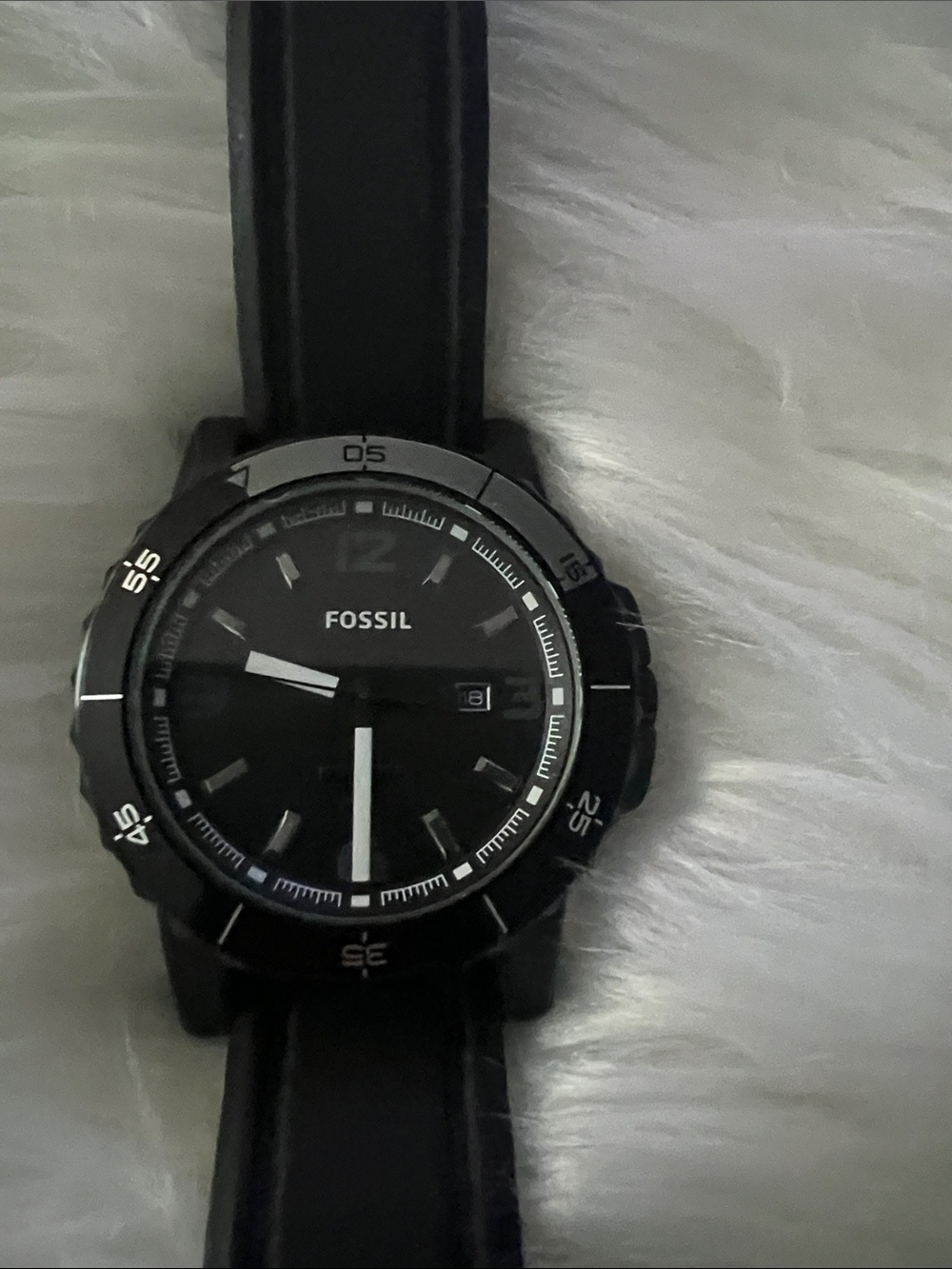 Fossil Men's Black Dial and Black Leather Strap Watch